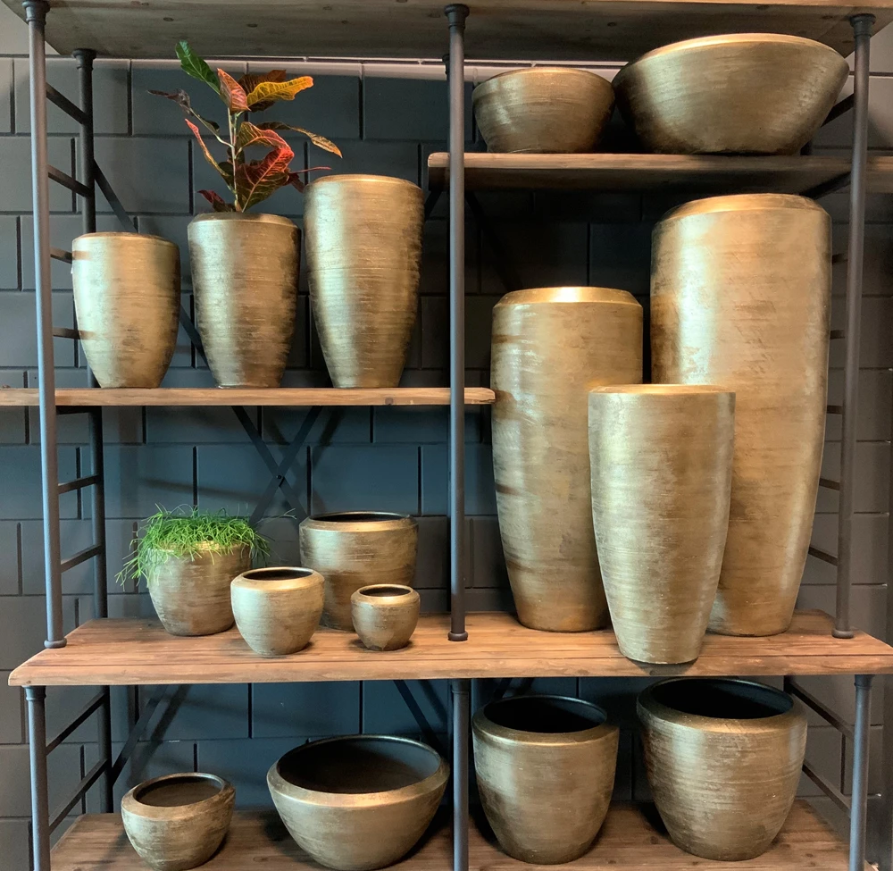 Bloempot Kos Hoog - D39 X H100cm - Goud 2 Bloempot Kos Hoog - D39 X H100cm - Goud - Afbeelding 2