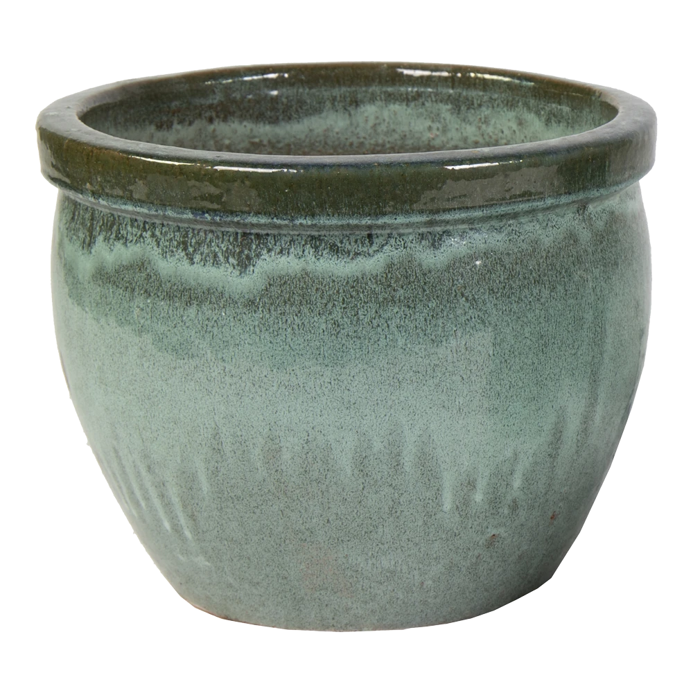 Bloempot Glazed Delta Rim - D28 X H24cm - Groen 1 Bloempot Glazed Delta Rim - D28 X H24cm - Groen