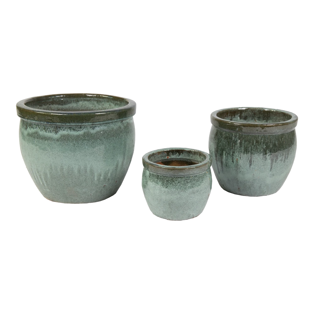 Bloempot Glazed Delta Rim - D28 X H24cm - Groen 2 Bloempot Glazed Delta Rim - D28 X H24cm - Groen - Afbeelding 2