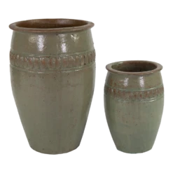Bloempot Glazed Off Rim Vase - D48 X H71cm - Groen -Botanische Tuin glazed off vase rim green d48h71 bloempot groen 6 6