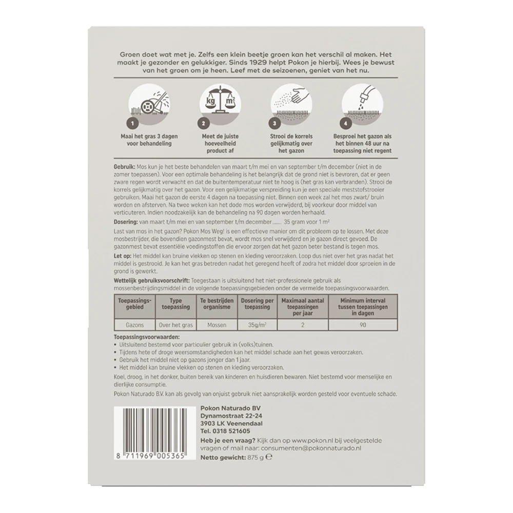 Pokon Mos Weg! 875gr Voor 25mu00b2 - Onkruid En Aanslag 2 Pokon Mos Weg! 875gr Voor 25mu00b2 - Onkruid En Aanslag - Afbeelding 2