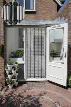 Vliegengordijn Banen - Wit/Zwart/Zilver - 100 X 232cm - Sun-Arts -Botanische Tuin vliegengordijn banen wit zwart zilver 100 x 232cm sun arts 100 3