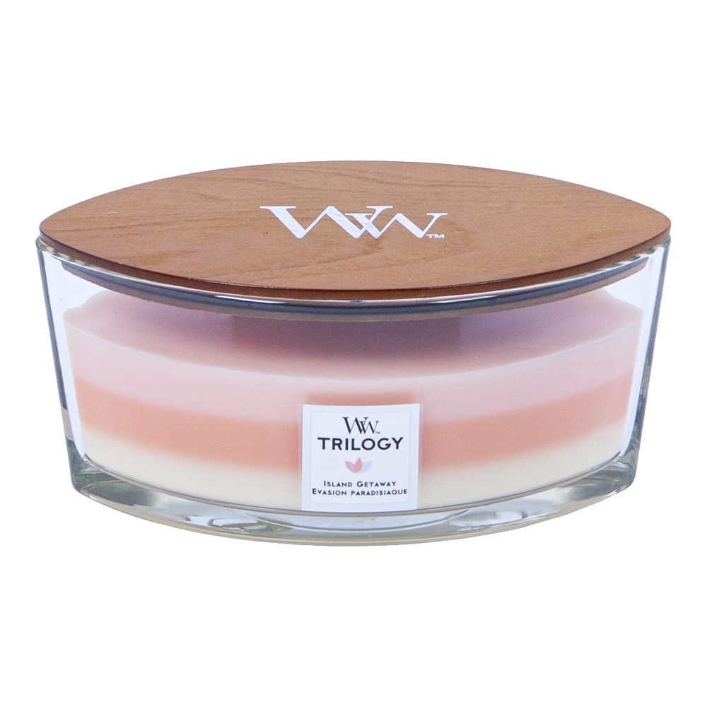 Woodwick Trilogy Island Getaway Ellipse Candle - Geurkaars 1 Woodwick Trilogy Island Getaway Ellipse Candle - Geurkaars